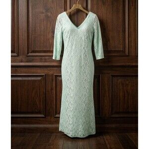 NWT Marina Women's Size 10 Mint Aqua Lace Sleeveless A-Line Maxi Dress Gown Prom
